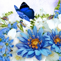 Blue Flowers & Butterfly