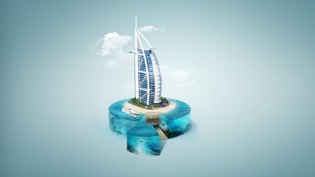 Burj al Arab - fantasy, water, burj ala arab, summer, blue, island, sea, creative