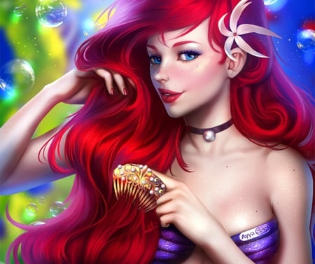 Ariel - frumusete, siren, redhead, mermaid, ariel, summer, ayyasap, luminos