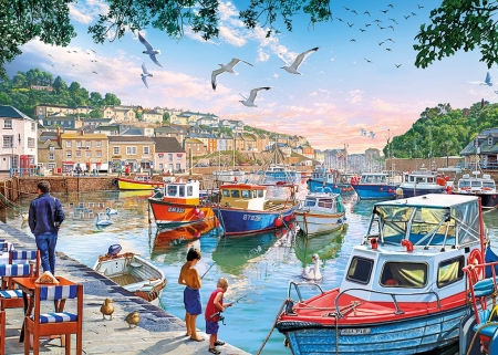 First Catch - coastal, summer, harbour, fishing, boats