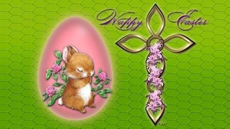 Easter and Bunny - easter bunny, cross, crucifix, easter, easter egg, happy easter, bunny, lillies