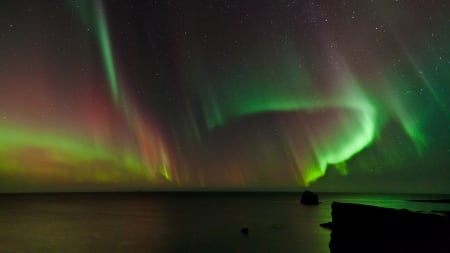 Aurora Borealis - beauty, ocean, northern lights, reflection, sky