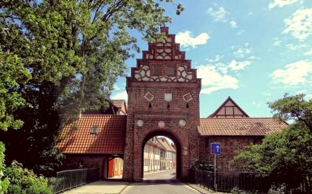 Stone Gate - gate, street, architecture, town