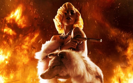 machete kills - kills, lady, gun, flames, gaga, machete