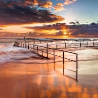 Fenced Beach in Beautiful Sunset