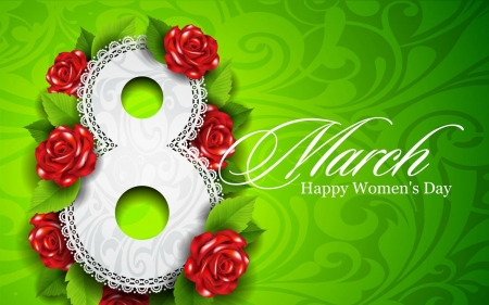 Women's Day - white, womens day, march 8, red, green, 8