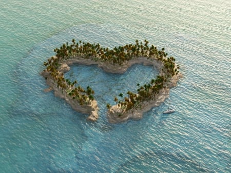 Heart island - vara, heart, blue, island, water, green, summer, sea