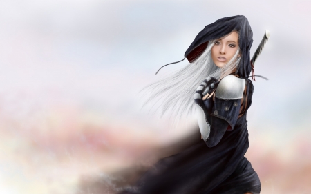 Fantasy girl - black, fantasy, white, girl, assassin