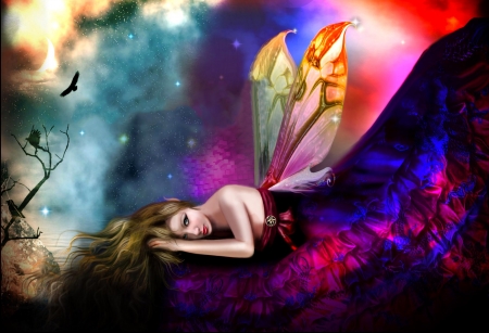 Colorful Fairy - woman, female, girl, wings, colorful, fantasy, art, pretty, beautiful, fairie, digital