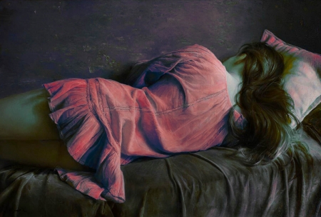 Girl Sleeping - pretty, female, resting, beautiful, serene, girl, pink, long hair, fantasy, digital, woman, sleeping, art