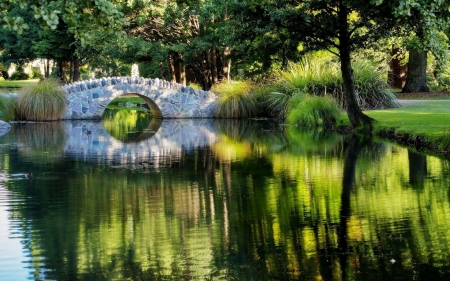 Stone Bridge Reflection - trees, water, nature, reflection, bridge