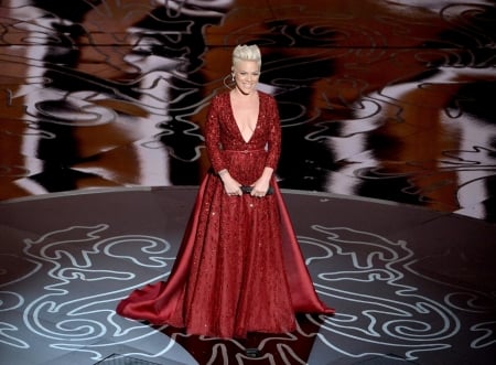 Pink In A Ruby Red Dress - ruby, somewhere over the rainbow, red dress, singer, Pink, oscars, lovely, song