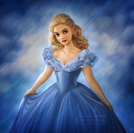 ♥ - gown, art, blue, cinderella