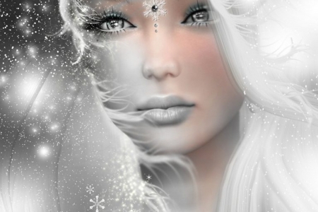 ice princess - white, ice, beauty, art, eyes, paintings, fantasy