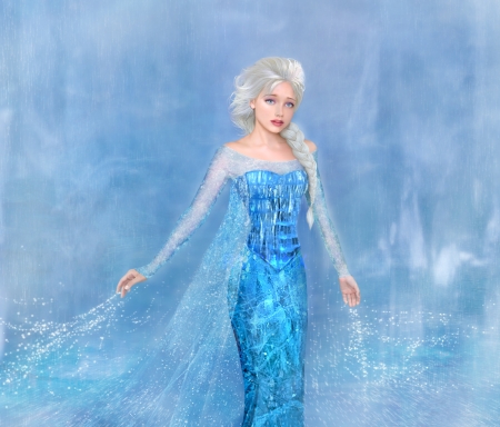 Elsa - blue, queen, snow, blonde, fantasy, frozen, fanart, princess, rmchaix, elsa, disney, luminos