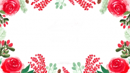 Merry Christmas! - berry, flower, christmas, watercolor, white, cone pine, craciun, red, green, card, art