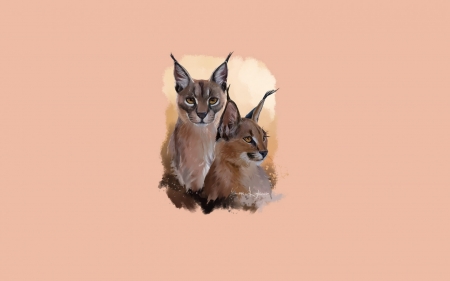 Caracals - art, caracals, couple, pink, lorri kajenna, animal, fantasy