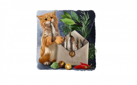 :D - lorri kajenna, letter, food, cat, pisica, animal, kitten, fish, art