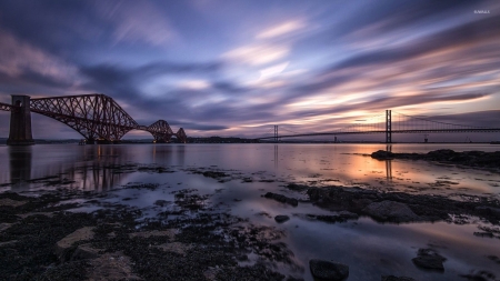 Forth Bridge - nature, sky, ocean, reflection, uk, river, bridge