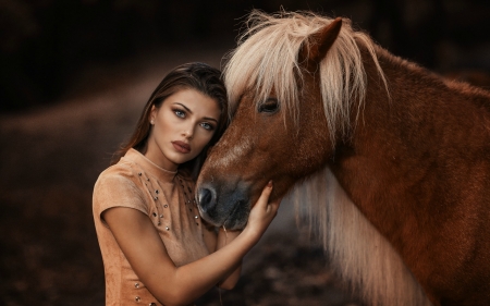 Loving Friendship - woman, brunette, horse, cowgirl