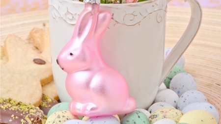 Pink Bunny Eggs - eggs, china cup, easter, bunny, mug, spring, cookies