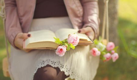 :) - flowers, pink, book, soft