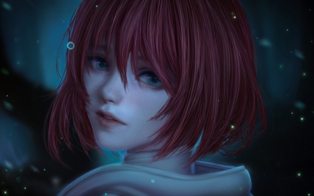 The ancient magus bride - frumusete, fantasy, blue, red, girl, face, luminos