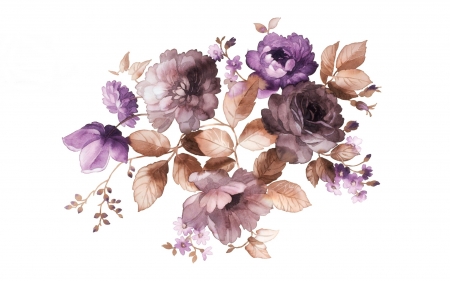 Flowers - watercolor, white, purple, rose, card, flower, art