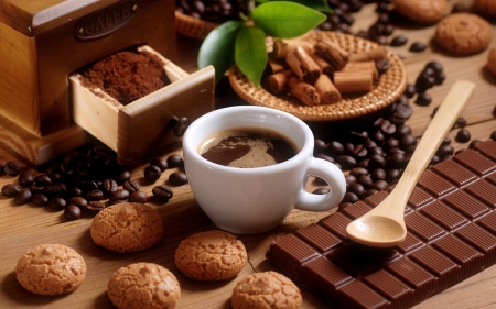 Coffee and Candies - candy, coffee, chocolate, cup, cookies