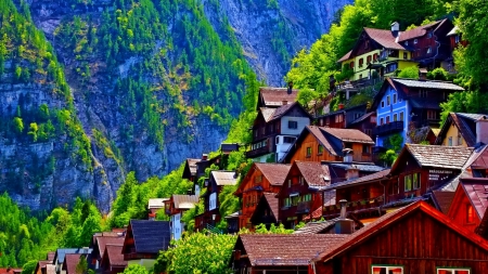 Hallstatt - an icon of Mountain Austria - nature, slope, houses, hallstatt, mountain