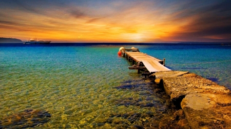 Pier at Sunset - clouds, sunset, nature, sea, sky, pier