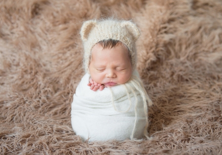 Sleeping baby - white, ears, sleep, baby, hat, child, copil, cute