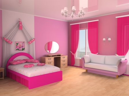 Pink bedroom - white, bed, girl, pink, room, bedroom