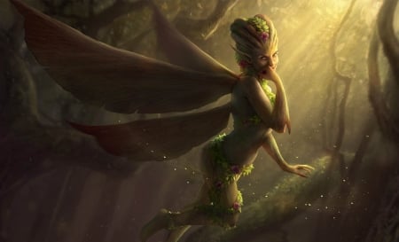 Fairy - dark, girl, art, wings, fantasy, sins of a dark age, fairy, luminos, green