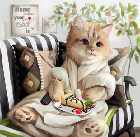 My yummy - lorri kajenna, food, sweet, cat, fantasy, pisica, kitten, cute, dessert, cake, luminos