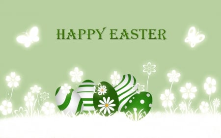 Happy Easter! - eggs, Easter eggs, butterflies, Holiday, Easter, flowers, white, Spring, green, dots, stripes