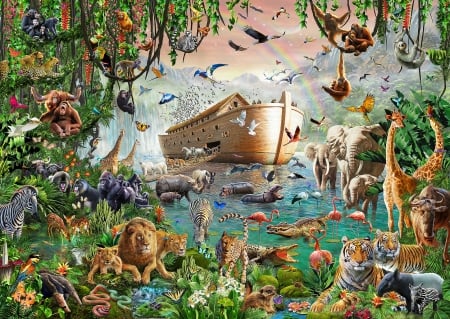 Noah's boat - animal, ark, fantasy, boat, luminos, noah, adrian chesterman, art