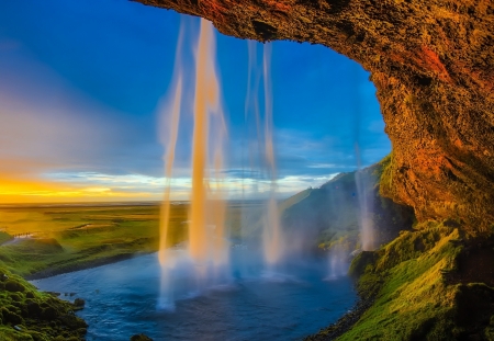 Sunset - Iceland, Lake, Landscape, Waterfall