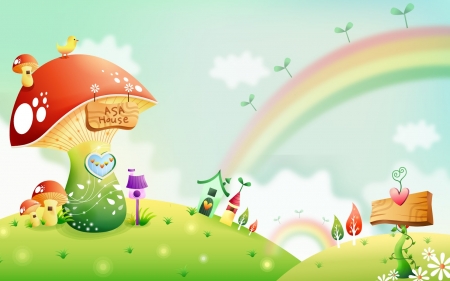 House For Sale - Grass, Rainbow, Mushroom, House