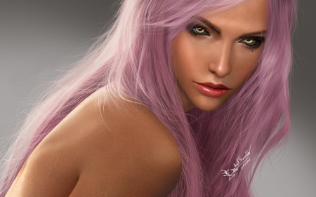 Girl - face, girl, luminos, pink, hair, frumusete, fantasy, serenity