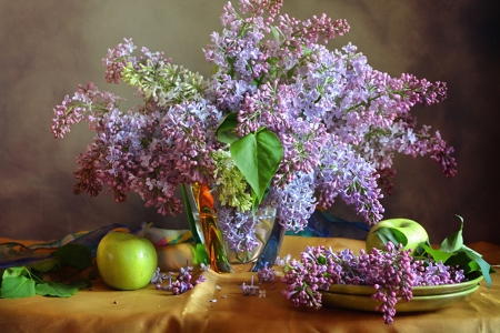 Still Life - Vase, Lilac, Still Life, Apples