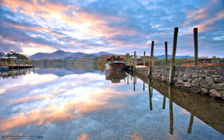 Boats on Lake - nature, lake, pier, boats