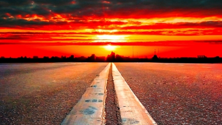 Road to the Horizon - horizon, nature, sky, clouds, sunset, road