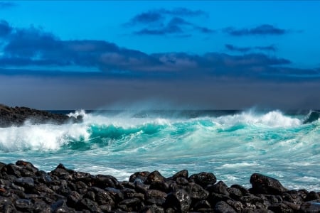 Volcanic Coast of Isla Lobos - nature, ocean, coast, waves