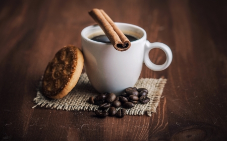 Coffee and Cookie - beans, brown, coffee, cup