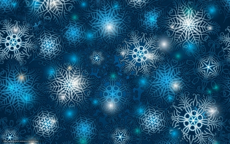 Snowflakes - white, snowflakes, abstract, blue