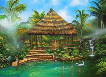 Tropical Paradise - resorts, summer, attractions in dreams, paintings, nature, tropical, modern, garden, gazebo, contemporary, paradise, love four seasons