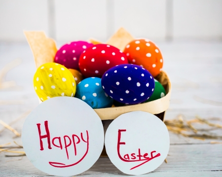 Happy Easter! - easter, colorful, basket, egg, card, dot