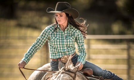 Cowgirls Ride . . - women, fun, female, cowgirl, boots, hats, outdoors, rodeo, brunettes, western, horses, corral, ranch