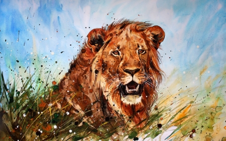 Lion - painting, art, lion, leu, pictura